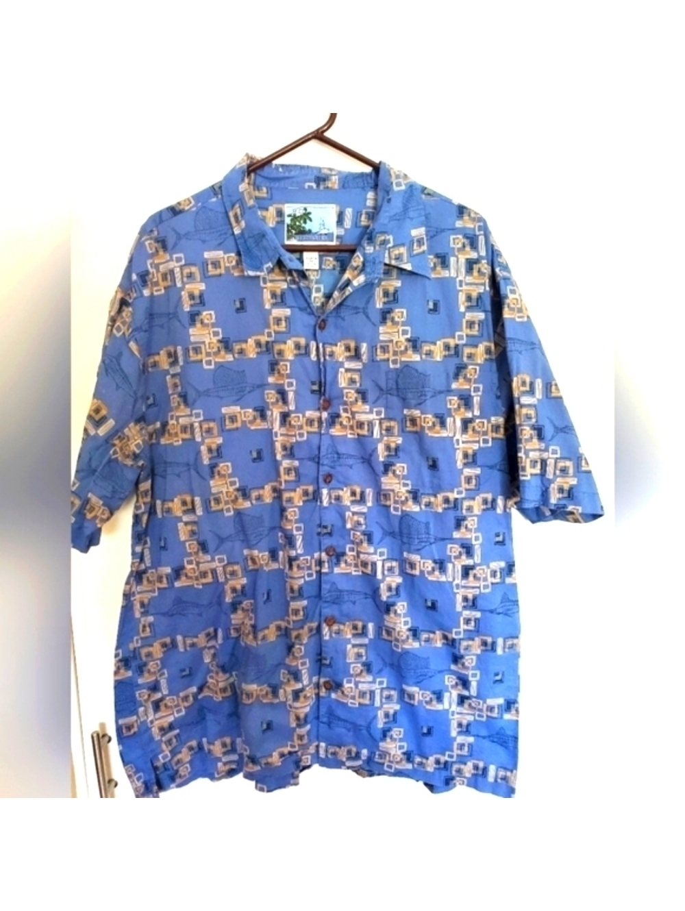 AFTCO Blue Fishing-Themed Men's Button-Up Shirt Size 2X 100% Cotton